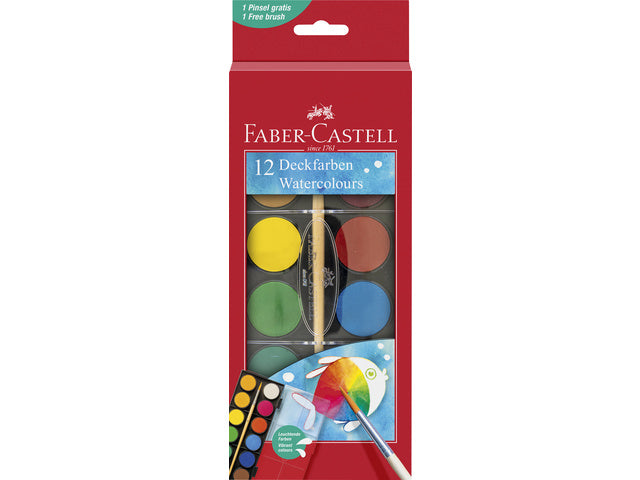 Waterverfdoos Faber-Castell 12 Farben (Durchmesser 30cm) inkl. Pensel