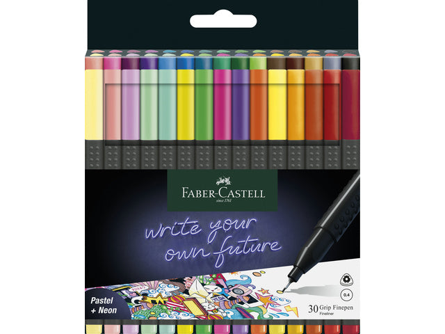 Fineliner Faber-Castell Grip 0,4mm etui 30 stuks pastel, neon, basic ass.