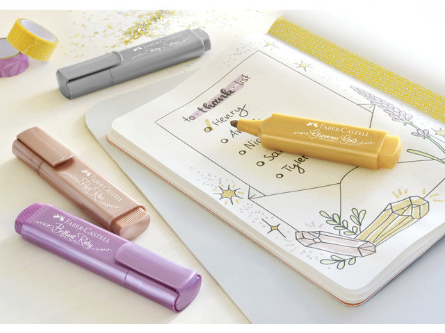 Textmarker Faber-Castell metallic etui 4 delig