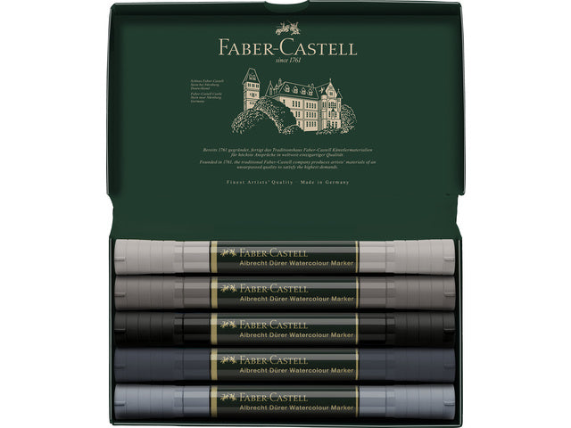 Aquarellmarker Faber-Castell Albrecht Dürer, doos á 5 Stück Grautöne