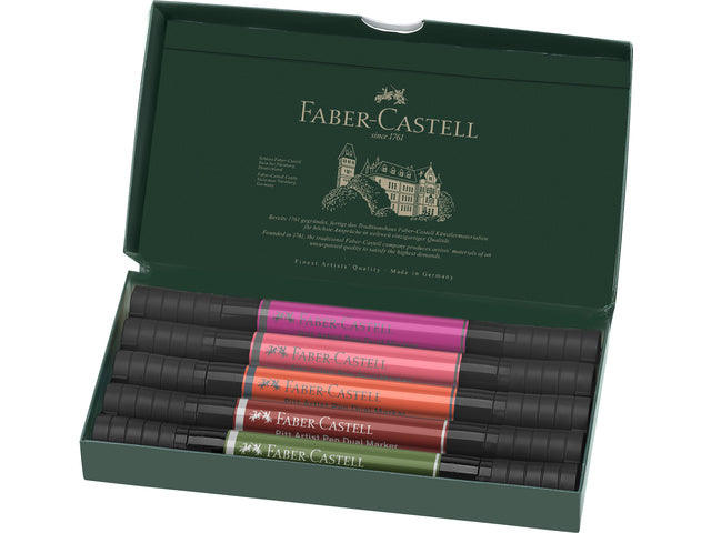 Tekenstift Faber-Castell Pitt Artist duo marker Flowers etui 5stuks kleur nrs: 118,125,131,174,192