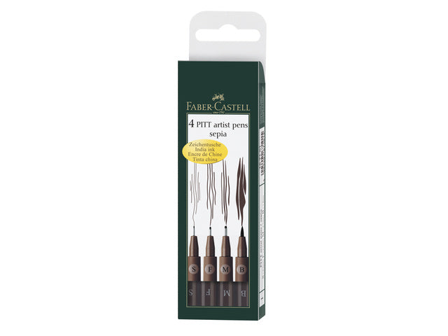 Tekenstift Faber-Castell Pitt Artist Pen 4-delig etui donker sepia