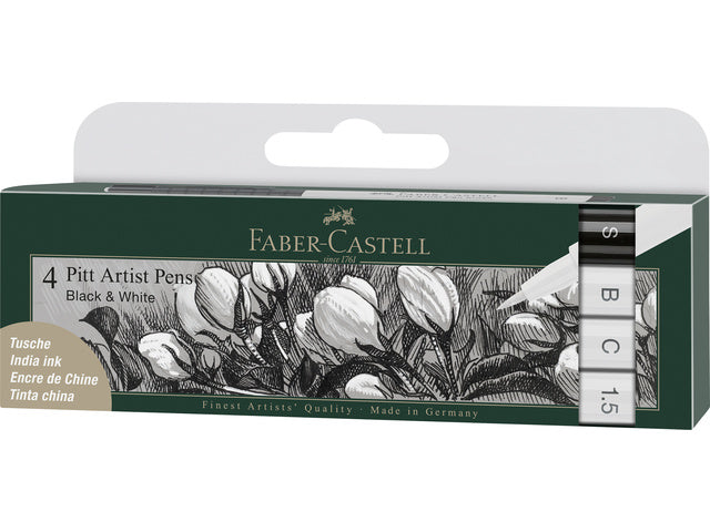 Tekenstift Faber-Castell set Pitt Artist Pen zwart en wit