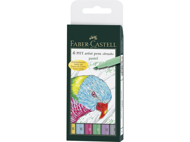 Tekenstift Faber-Castell Pitt Artist Pen Brush etui a 6 stuks pastel