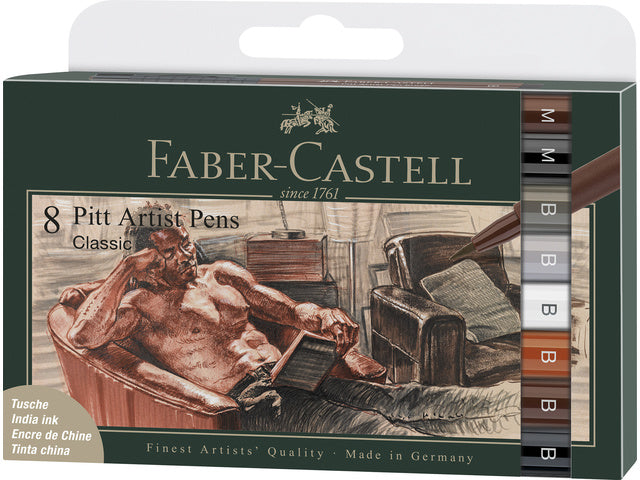 Tekenstift Faber-Castell Pitt Artist Pen etui 8 stuks Klassiek