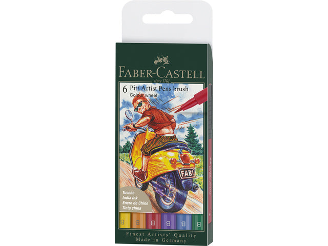 Tekenstift Faber-Castell Pitt Artist Pen Brush etui 6 stuks Kleur