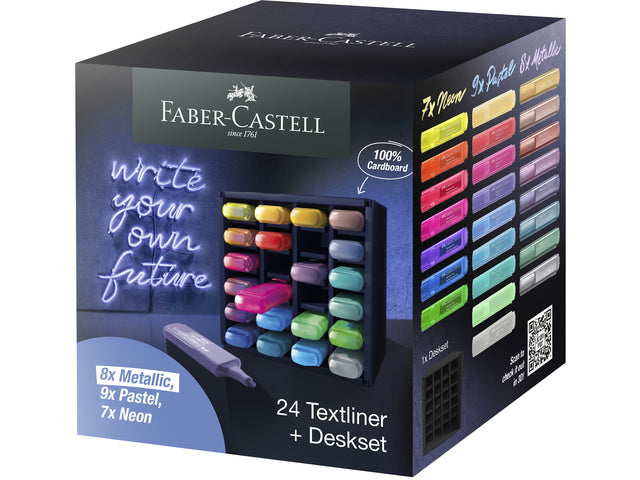 Tekstmarkers Faber-Castell Bureauset 24 kleuren, 7 neon, 9 pastel en 8 metallic kleuren