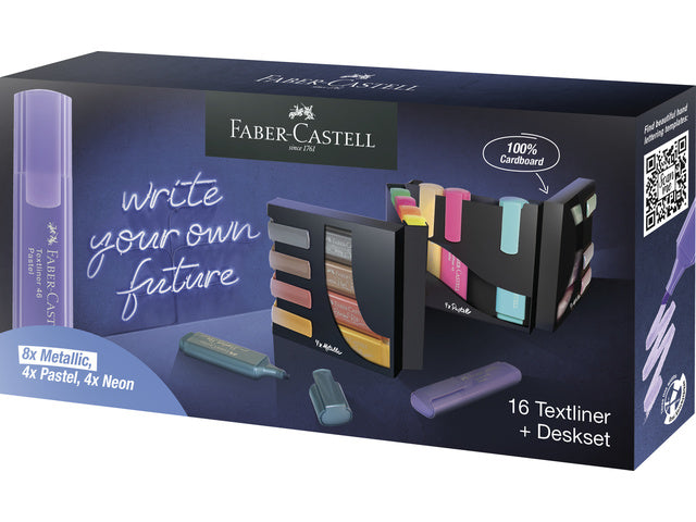 Tekstmarkers Faber-Castell Bureauset 16 kleuren, 4 neon, 4 pastel en 8 metallic kleuren