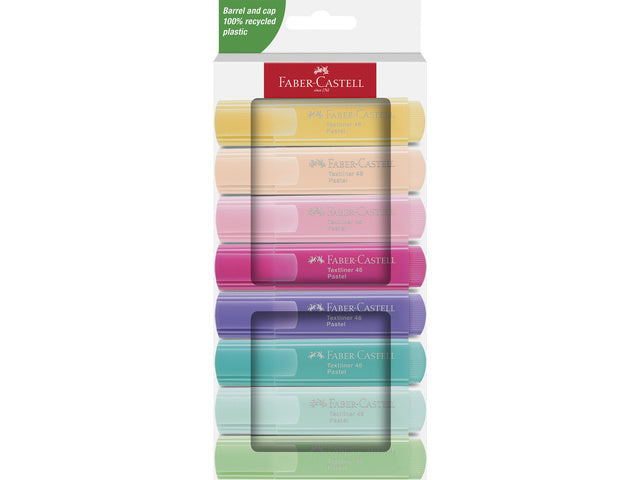 Tekstmarker Faber-Castell 46 Pastel 8stuks blush, roze, lila, turquoise, vanille, poeder, tropisch, licht groen in kartonnen etui