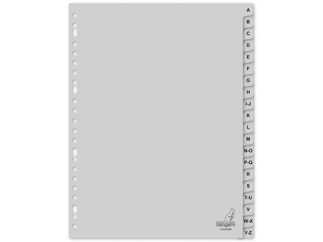 Tabblad Kangaro A4 letters PP 120 micron grijs 23-gaats 20-delig AZ EB
