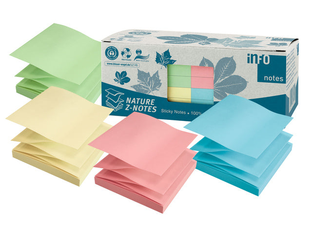 Infonota's 75x75mm Z-Notes ass kleur, natuur, doos 12 blokken