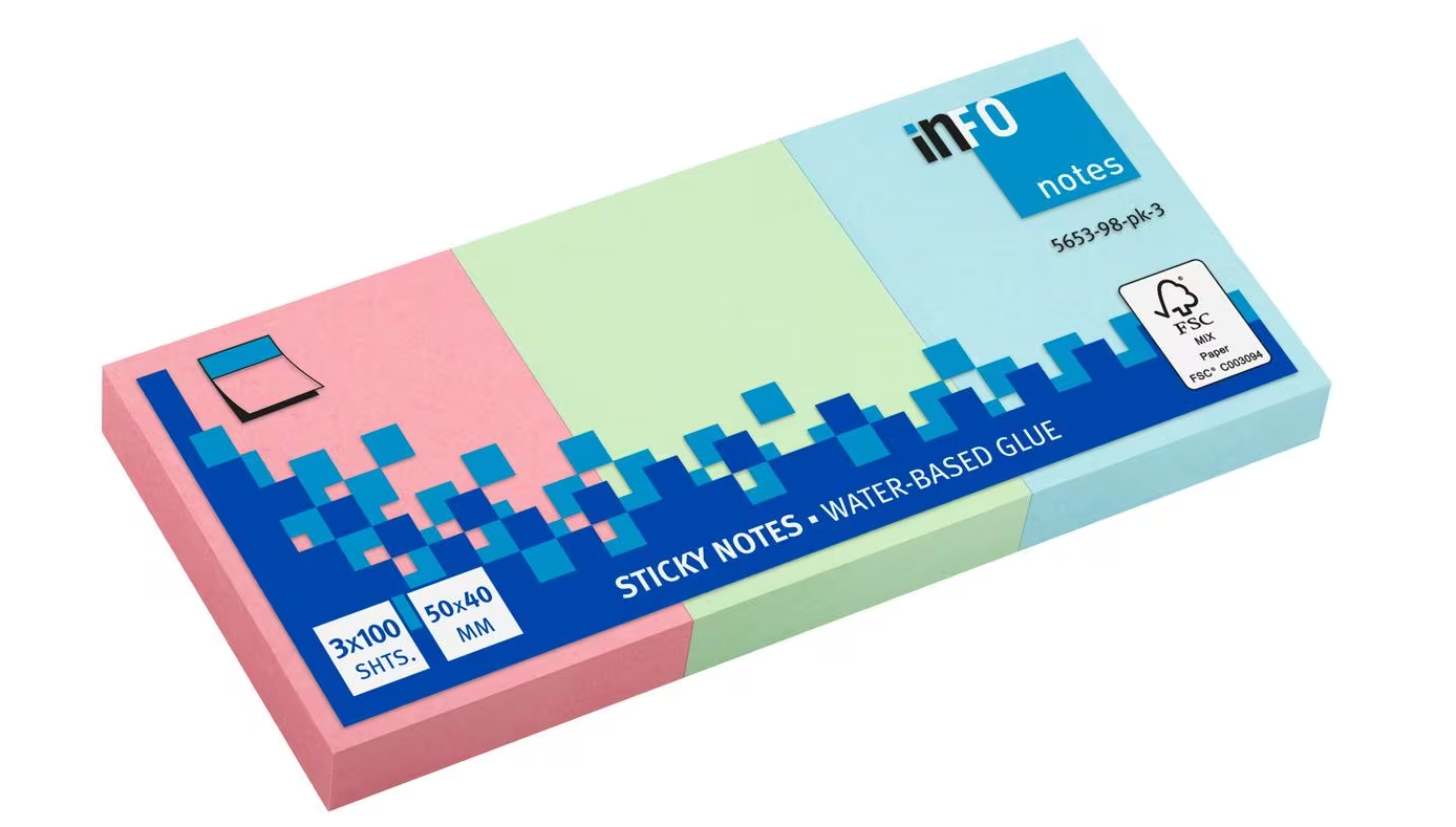 Info notes 50x40mm assorti pastel pak 3 blok 100 vel