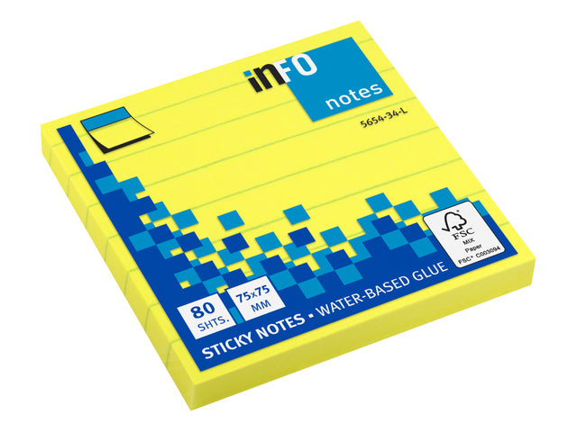 Info Opmerkingen 75x75mm fel geel blok a 80 vel gelinieerd