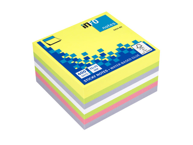 Info-Notizen 75x75mm, 400 Blätter, 5 Farben, FSC.