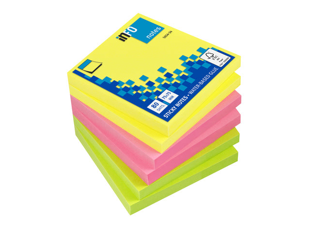 Info Notes 75x75mm assorti felle kleuren pak a 6 blok