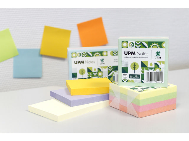 UPM notes 125x75 assorti pak 6x 100 vel geel, roze, groen