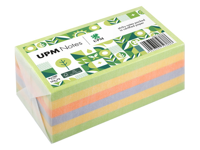 UPM-Notizen 125 x 75 Frühlingsmix-Sortiment, 6 x 100 Vel Grün, Gelb, Orange, Paar