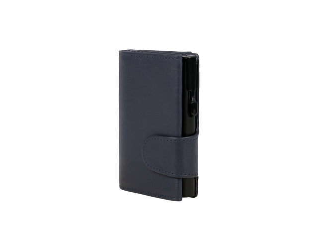 Pasjeshouder Clicksafe nappaleer blauw/zwart RFID
