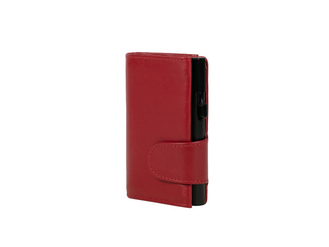 Pasjeshouder Clicksafe nappaleer rood/zwart RFID