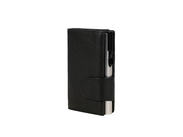 Pasjeshouder Clicksafe nappaleer zwart/zilver RFID