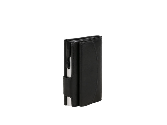Pasjeshouder Clicksafe nappaleer zwart/zilver RFID