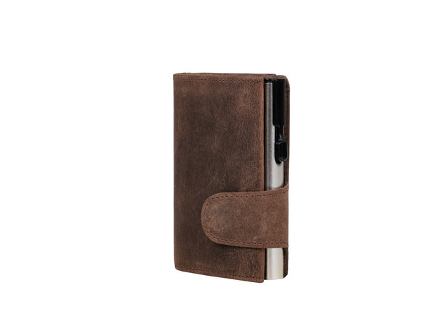 Pasjeshouder Clicksafe Jachtleer Braun/Silber RFID