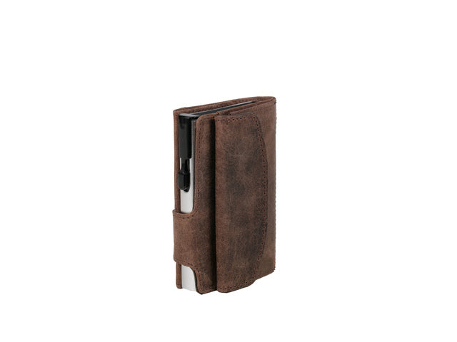 Pasjeshouder Clicksafe Jachtleer Braun/Silber RFID