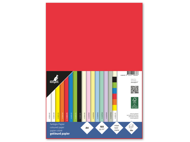Papier Kangaro A4 160 gram pak à 50 vel rood