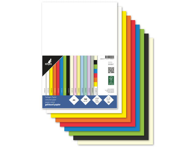 Papier Känguru A4 160 Gramm Packung mit 50 Vel (10x5) sortiert