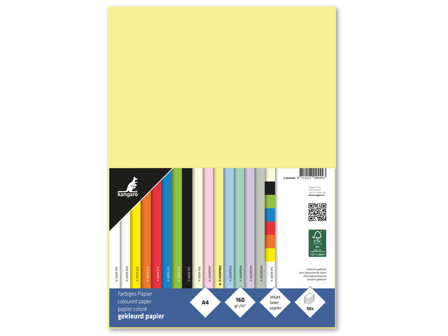 Papier Kangaro A4 160 gram pastel geel pak 50 vel