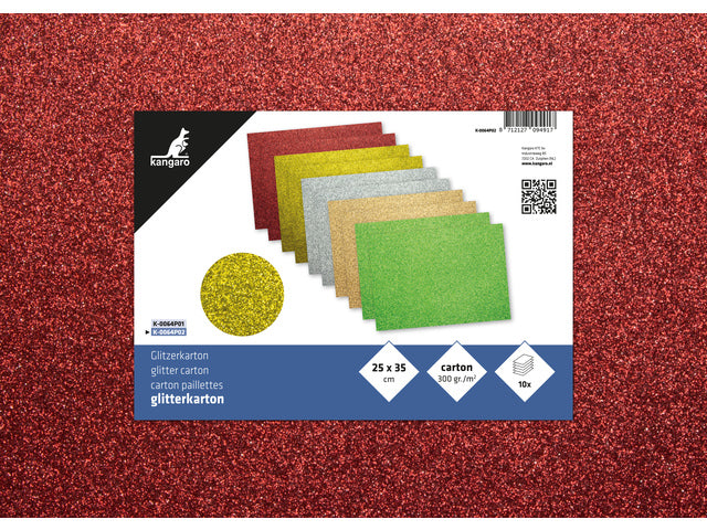 Glitterkarton Kangaro pak 10 vel 25x35cm, 2x5 kleuren 300 gram