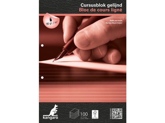 Cursusblok Kangaro A4 lijn 8mm 90 gram 100 vel