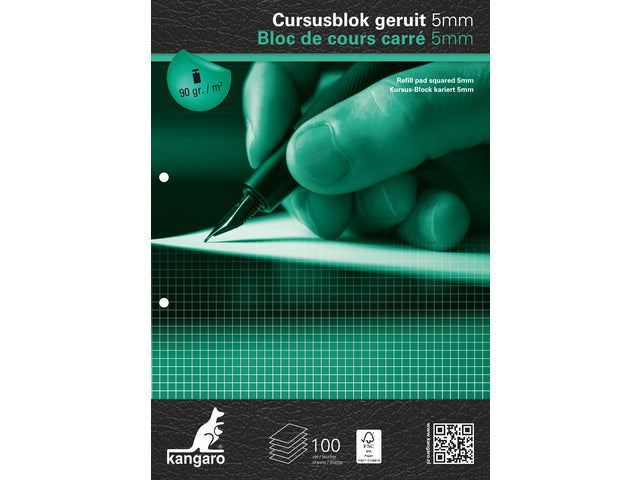 Cursusblok Kangaro A4 rot 5mm 90 Gramm 100 Vel