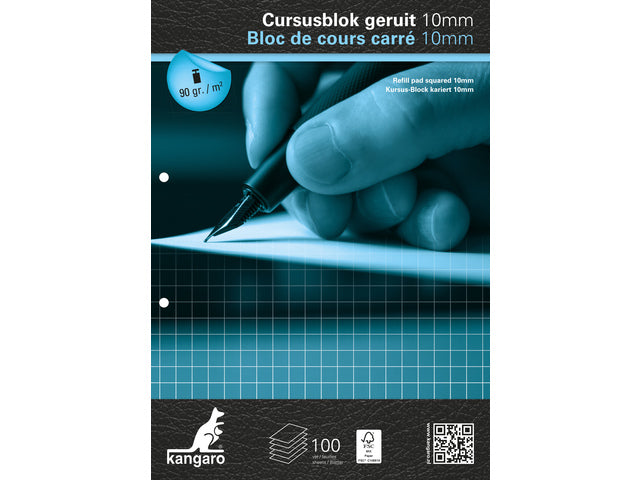 Cursusblok Kangaro A4 ruit 10mm 90 gram 100 vel