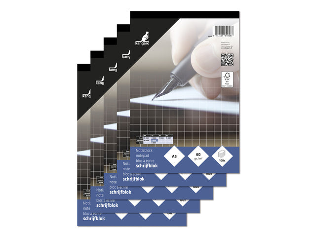 Schreibblock Kangaro A5, 5 mm, 60 Gramm, 100 Blatt à 5 Stück