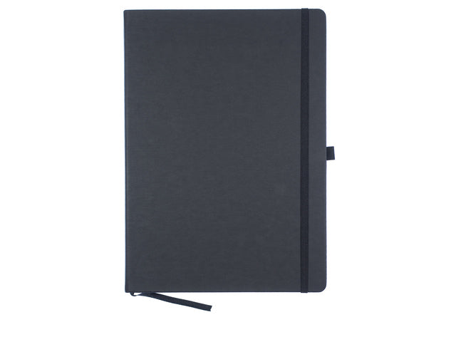 Notizbuch Kangaro A4, schwarz, PU HC 96 Blatt, 80 Gramm, raumweiß mit Elastik, Flusen und Federn