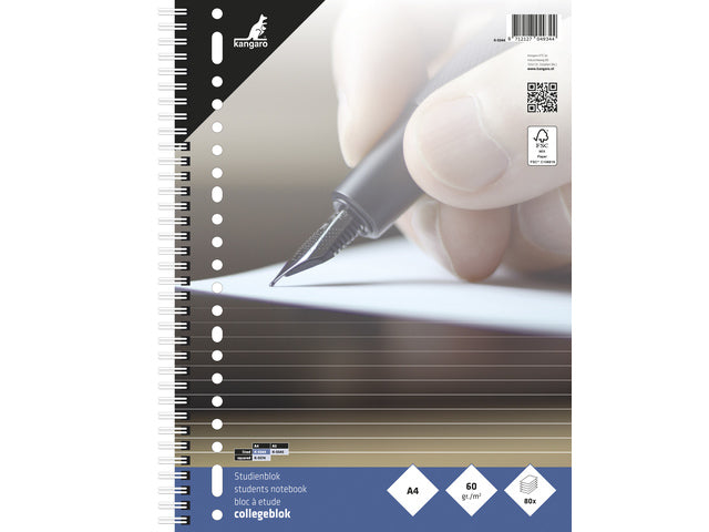 Collegeblok Kangaro A4 23-gaats 60 gram 80 blad gelinieerd