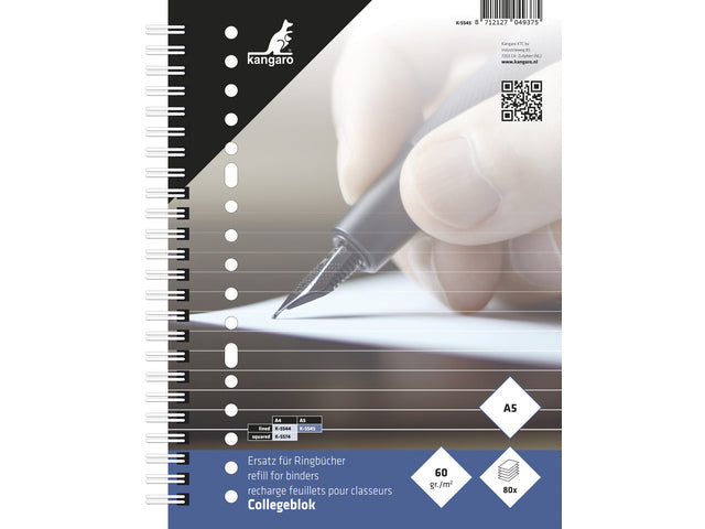 Collegeblok Kangaro A5 17-gaats 60 gram 80 blad gelinieerd