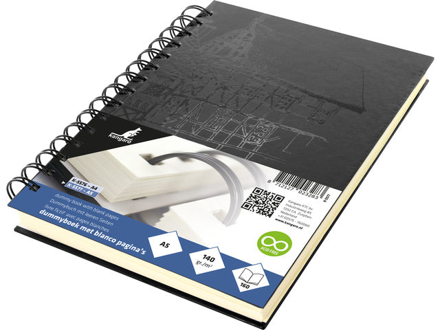 Dummyboek Kangaro A5 Wire-o crème harde kaft 80 blad 140 gram zwart design