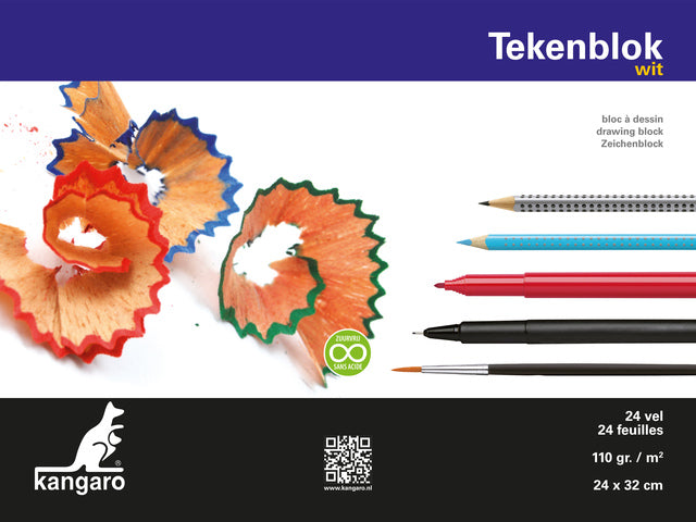 Tekenblok Kangaro A4+ (24x32cm) 110 gram 24 vel wit