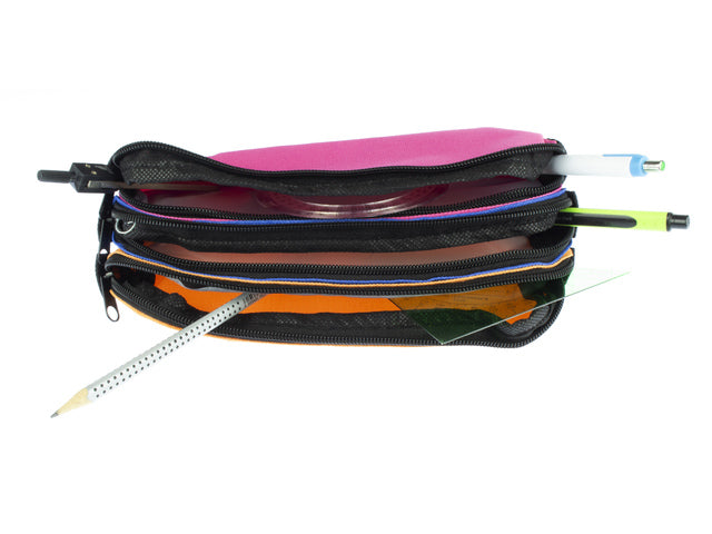 Etui Kangaro 3 vaks orange/blauw/fuchsia ca. 25x9x11cm
