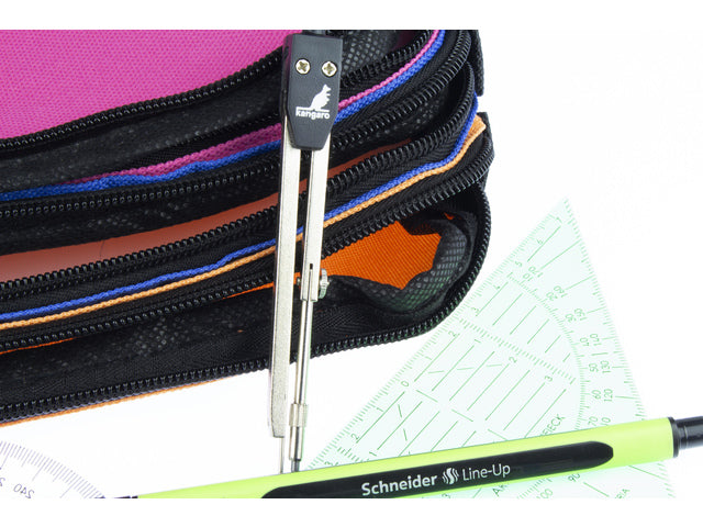 Etui Kangaro 3 vaks orange/blauw/fuchsia ca. 25x9x11cm