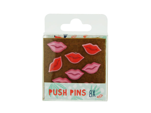 Punaise Palms&amp;Pizza Lippen. Setje van 8 stuks "push pins" in de vorm van lippen.