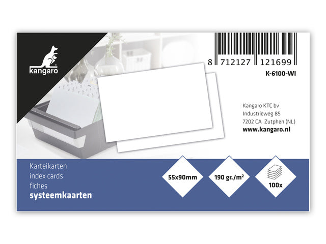 Systemkarte Kangaro 55x90mm weiß 190 Gramm, Packung mit 100 Vel