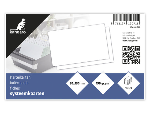 Systemkarte Kangaro 80x130mm weiß 190 Gramm, Packung mit 100 Vel