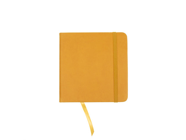 Schetsboek Kangaro 12x12cm okergeel PU hardcover 80 blad 140 grams roomwit papier met elastiek en lint