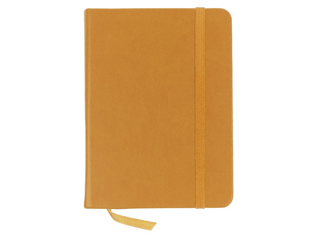 Schetsboek Kangaro A6 okergeel PU hardcover 80 blad 140 grams roomwit papier met elastiek en lint