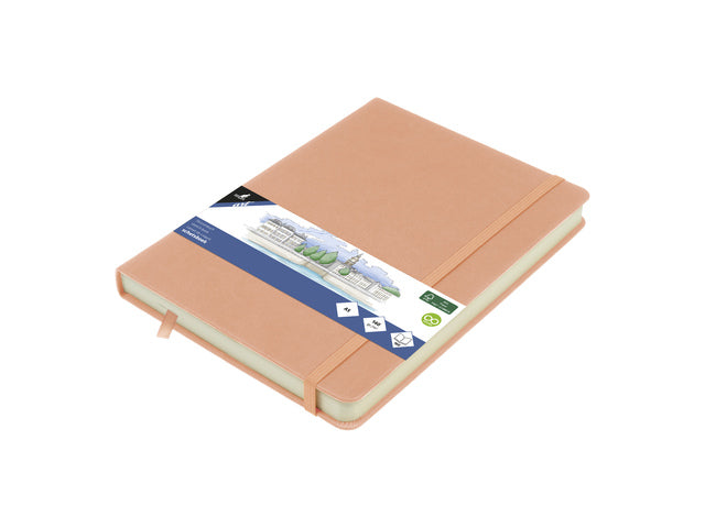 Schetsboek Kangaro A5, rosafarbenes PU, HC, 80 Blatt, 140 g, weiß, elastisch und fusselfrei