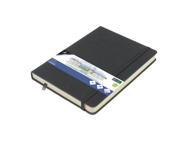 Schetsboek Kangaro A5 koudgrijs PU HC 80 vel 140gr roomwit met elastiek en lint