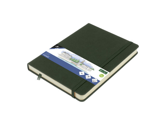 Schetsboek Kangaro A5 Forest Green PU HC 80 Vel 140gr Raumweiß mit Elastik und Flusen